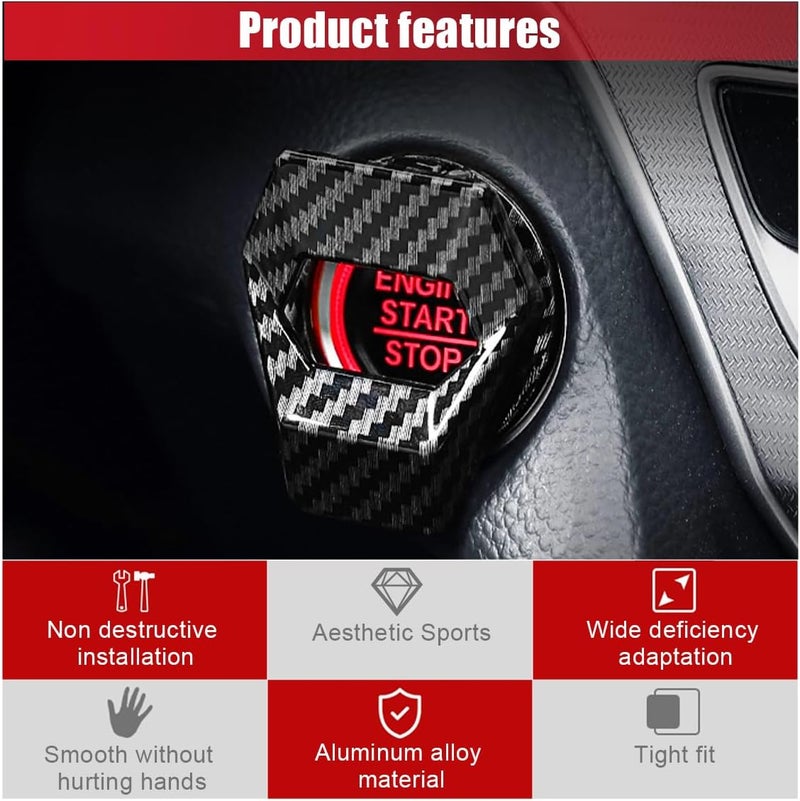 GLSOWEE Car Engine Start/Stop Button Cover, Zinc Alloy Car Push Button Start Cover Car Power Control Trim, Universal Key Ignition Switch Protective Cover for Cars, SUVs (Carbon Fiber) - Image 3